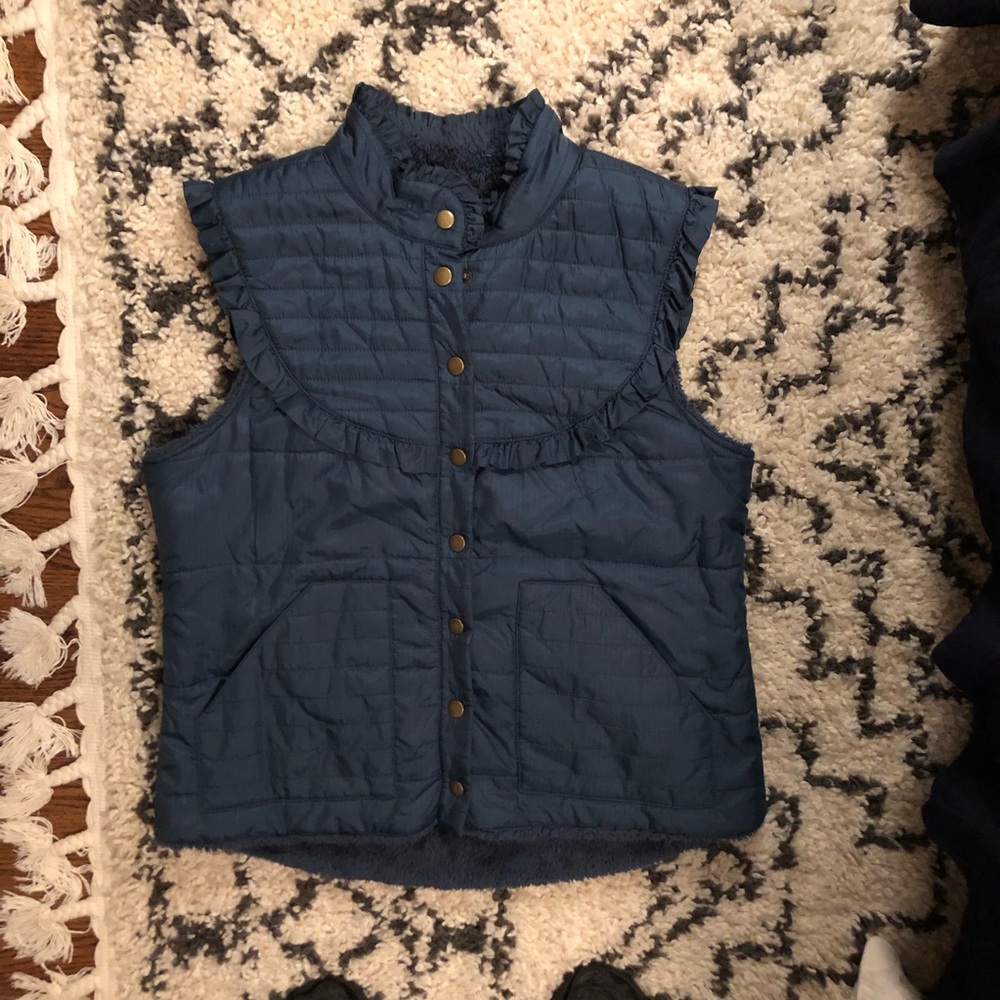 Free People Navy Quilted Ruffle-Trim Vest